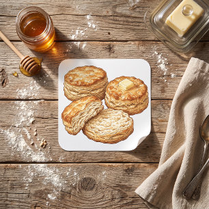 Southern Buttermilk Biscuits Food Illustration Square Sticker