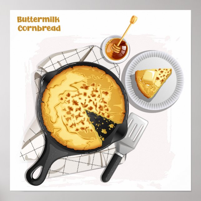 Southern Buttermilk Cornbread Skillet Illustration Poster (Front)