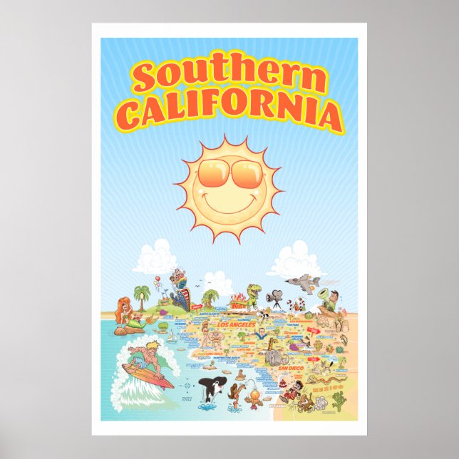 Southern California Cartoon Map Poster (Front)