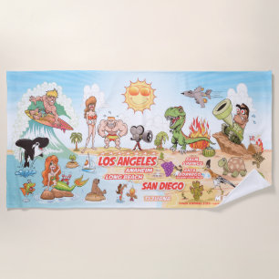 Southern California Cartoon Paradise Beach Blanket