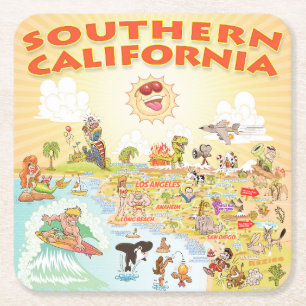 Southern California Cartoon Square Coaster
