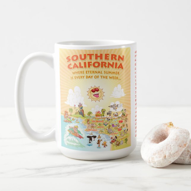 Southern California Cartoon with Cities Coffee Mug (With Donut)