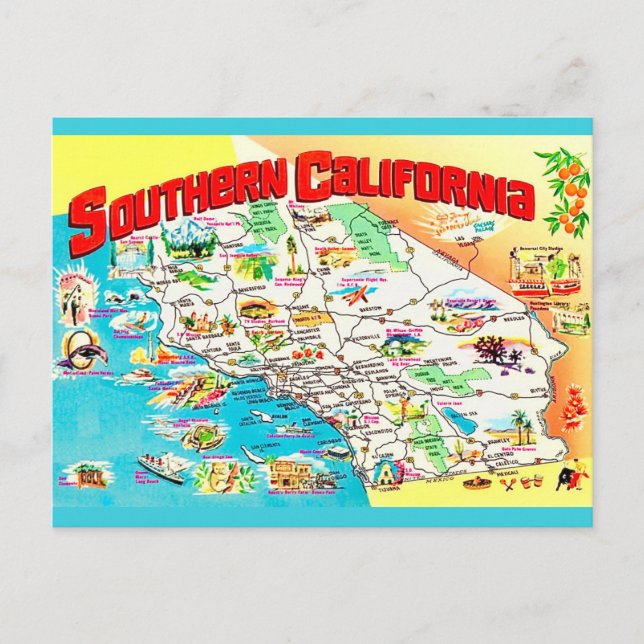 Southern California Map Postcard (Front)