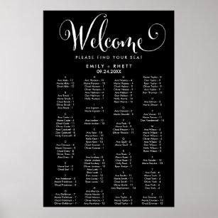 Southern Calligraphy Black Alphabetical Seating Poster