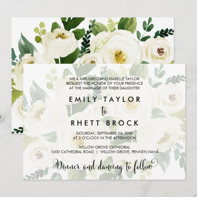 Southern Calligraphy | Faded Floral Formal Wedding Invitation (Front/Back)