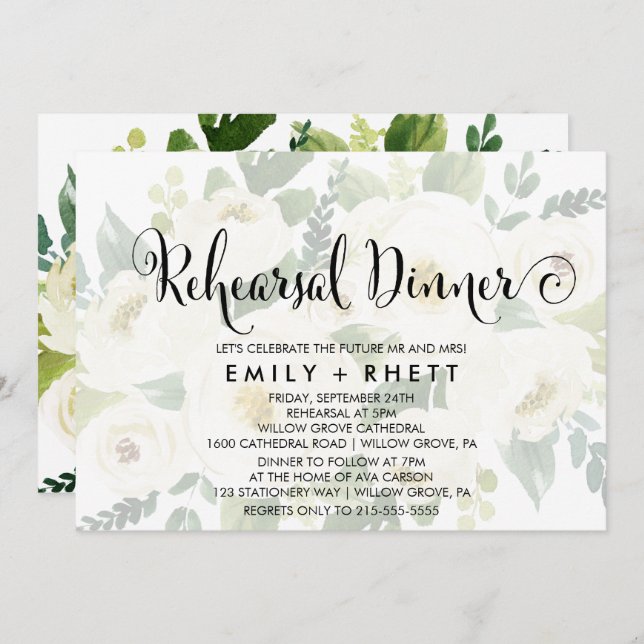 Southern Calligraphy Faded Floral Rehearsal Dinner Invitation (Front/Back)
