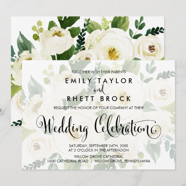 Southern Calligraphy Faded Floral Wedding Invitation (Front/Back)