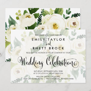 Southern Calligraphy Faded Floral Wedding Invitation