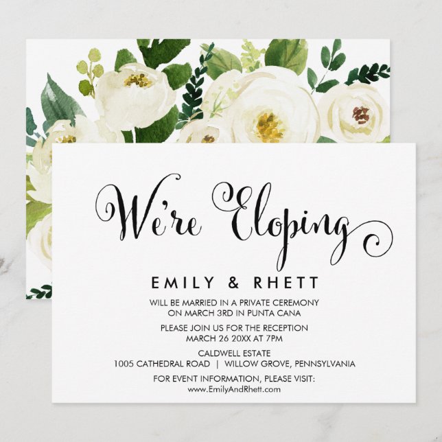 Southern Calligraphy | Floral Elopement Reception Invitation (Front/Back)
