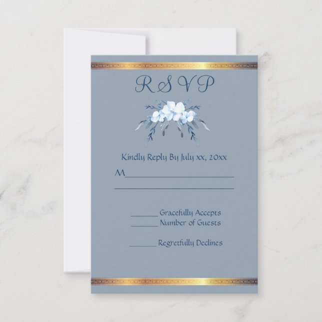 Southern Charm Dusty Blue Wedding Reply RSVP Card (Front)