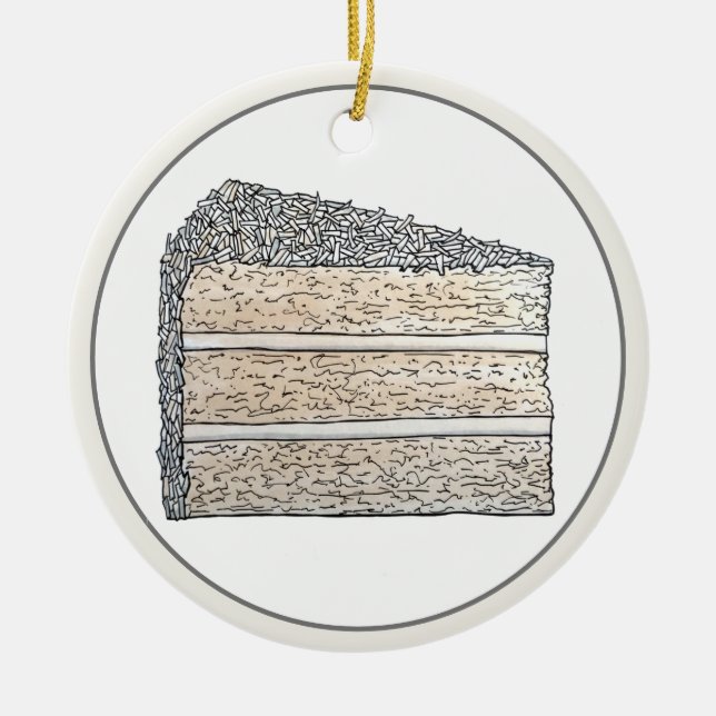 Southern Coconut Frosting Layer Cake Slice Dessert Ceramic Tree Decoration (Front)
