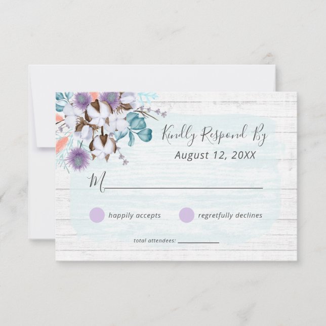 Southern Cotton Floral Wedding Invitation RSVP (Front)