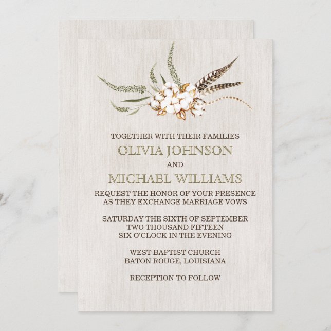 Southern Cotton Wedding Invitations (Front/Back)