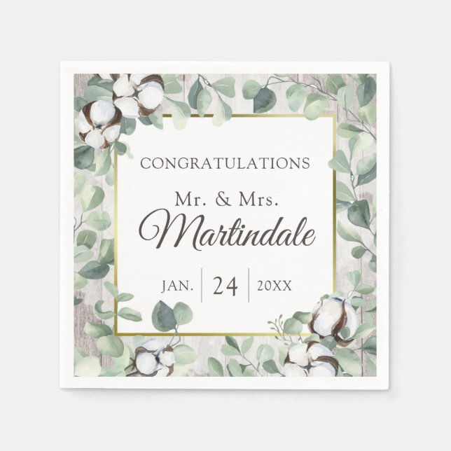 Southern Country Cotton Boll Botanical Rustic Wood Napkin (Front)