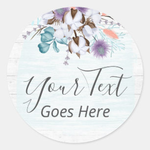 Southern Country Cotton Boll Rustic Wood Farmhouse Classic Round Sticker