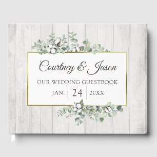 Southern Country Cotton Boll Rustic Wood Wedding Guest Book