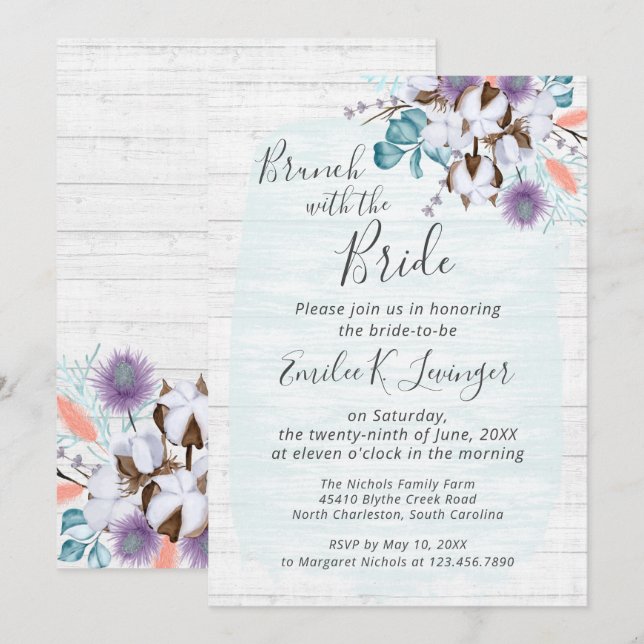 Southern Country Cotton Bridal Shower Bride Brunch Invitation (Front/Back)