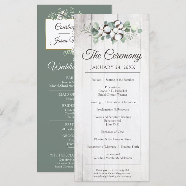 Southern Country Cotton Rustic Wedding Ceremony Programme (Front/Back)