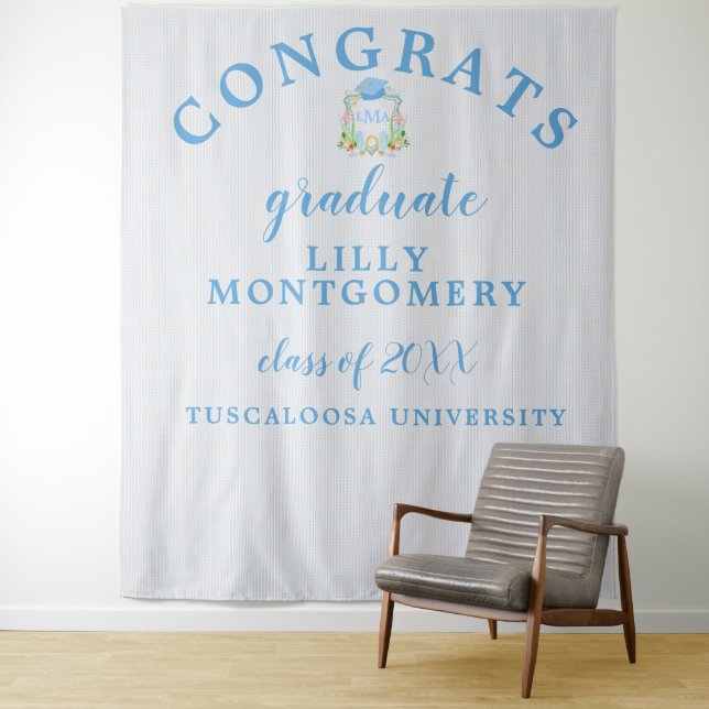Southern Cowboy Monogram Graduation Photo Backdrop Tapestry (In Situ)