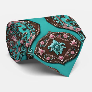 Southern Cowboy Turquoise Pink Western Country Tie