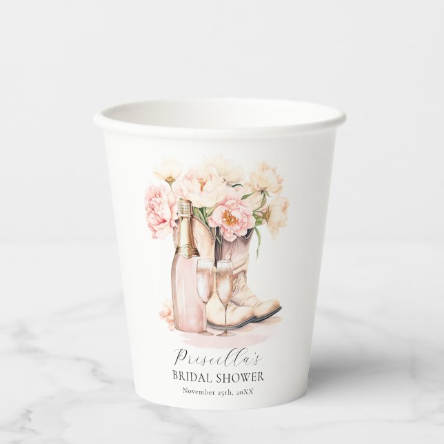 Southern Cowgirl Boots Peonies BRIDAL SHOWER Paper Cups (Front)