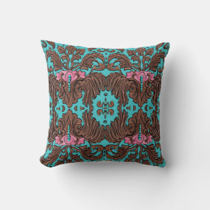 Southern Cowgirl Brown Turquoise Western Country Cushion