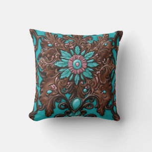 Southern Cowgirl Brown Turquoise Western Country Cushion