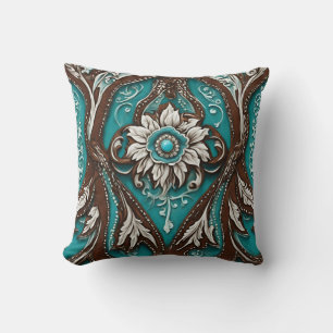 Southern Cowgirl Brown Turquoise Western Country Cushion
