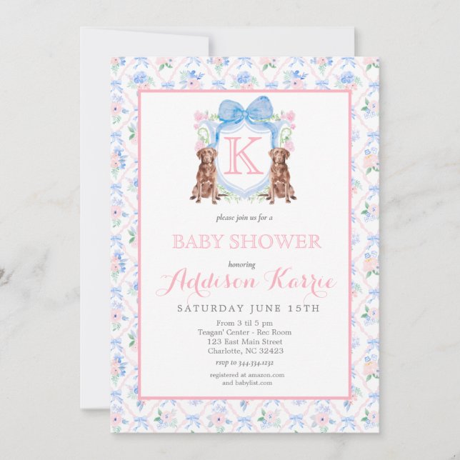 Southern dog Monogram Crest Baby Shower Invitation (Front)