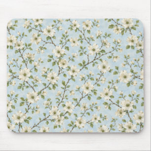 Southern Dogwood Blossom Pattern on Soft Blue Mouse Mat