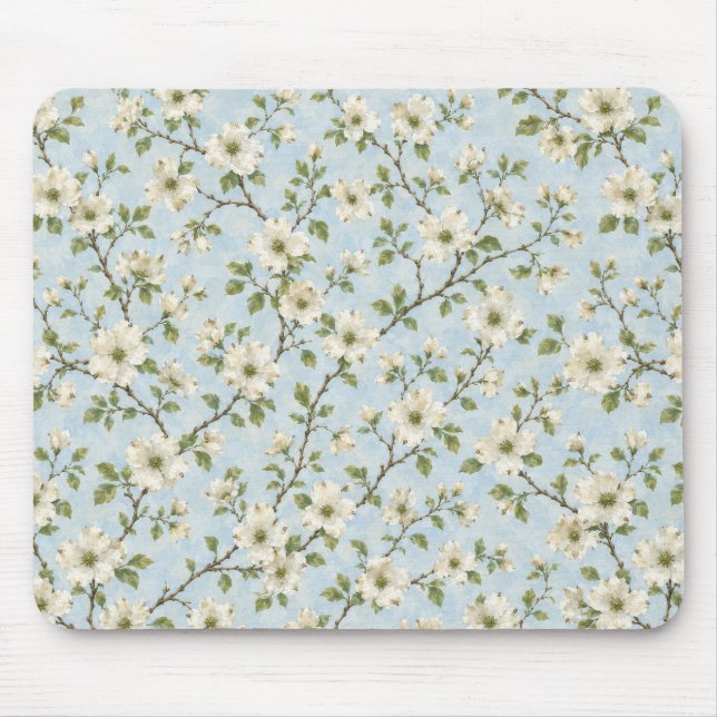Southern Dogwood Blossom Pattern on Soft Blue Mouse Mat (Front)