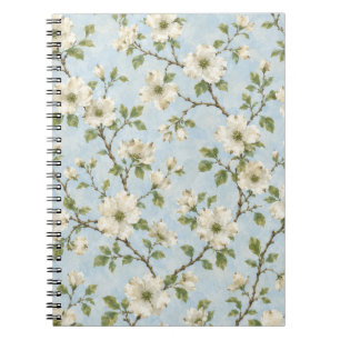 Southern Dogwood Blossom Pattern on Soft Blue Notebook