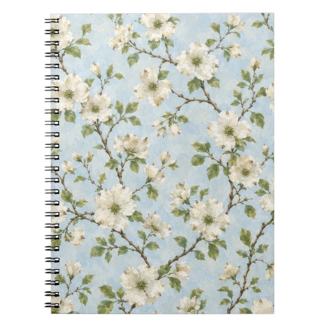 Southern Dogwood Blossom Pattern on Soft Blue Notebook (Front)