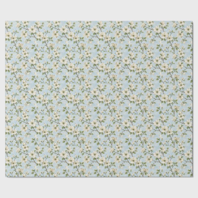 Southern Dogwood Blossom Pattern on Soft Blue Wrapping Paper (Seam)