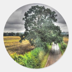 Southern England Country Road & Pasture Scene Classic Round Sticker
