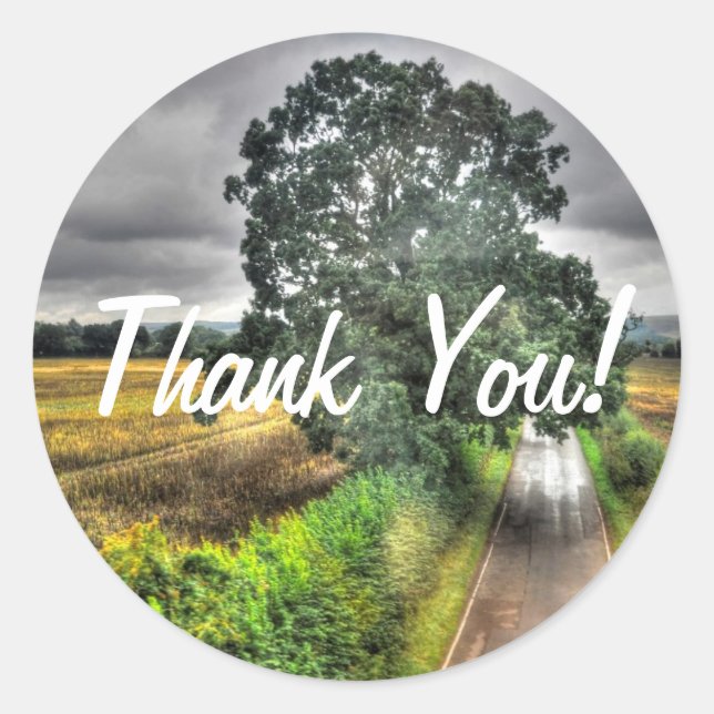 Southern England Country Road Thank You Classic Round Sticker (Front)
