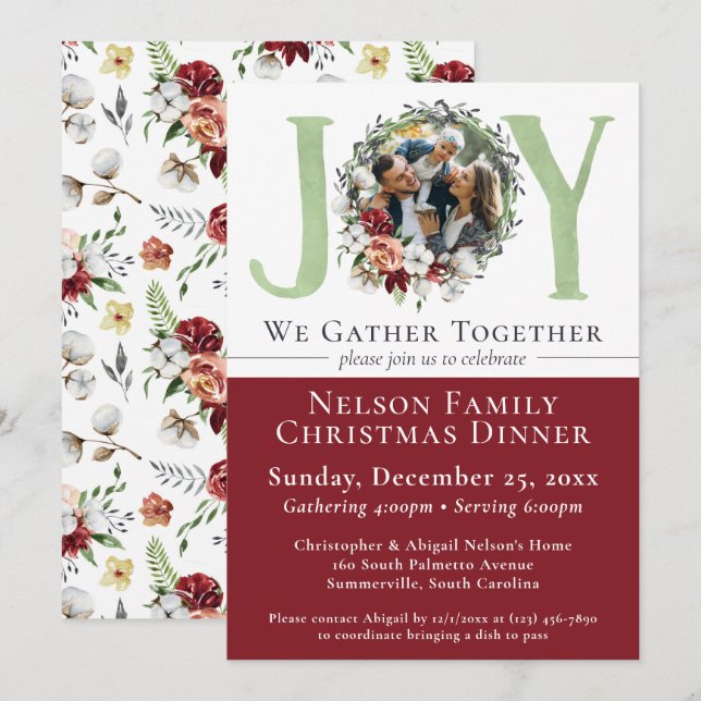 Southern Floral Cotton Christmas Dinner Invitation (Front/Back)