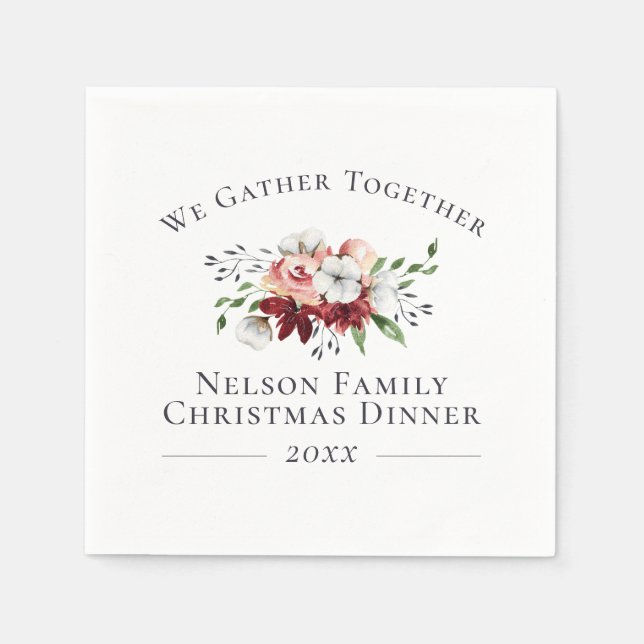 Southern Floral Cotton Christmas Dinner Serving Napkin (Front)
