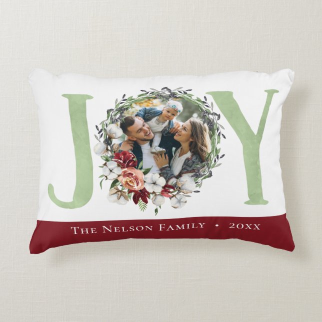 Southern Floral Cotton Christmas Joy Holiday Photo Decorative Cushion (Front)