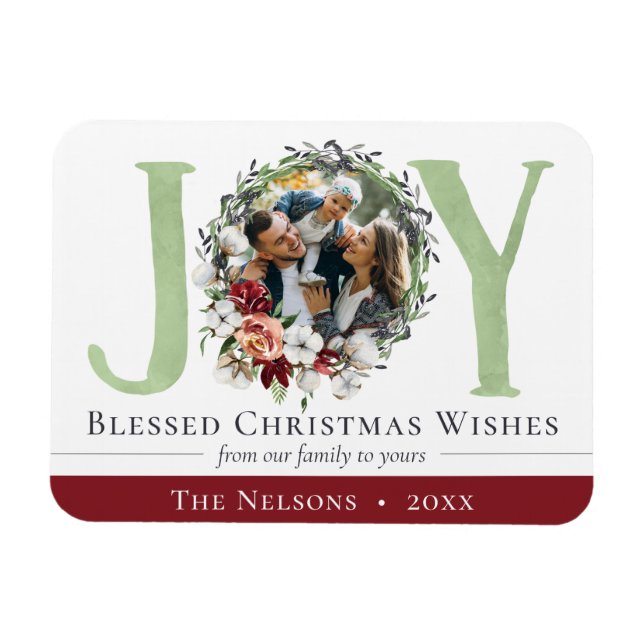 Southern Floral Cotton Christmas Joy Holiday Photo Magnet (Horizontal)