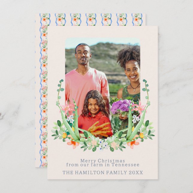 Southern Floral Crest Family Photo  Holiday Card (Front/Back)