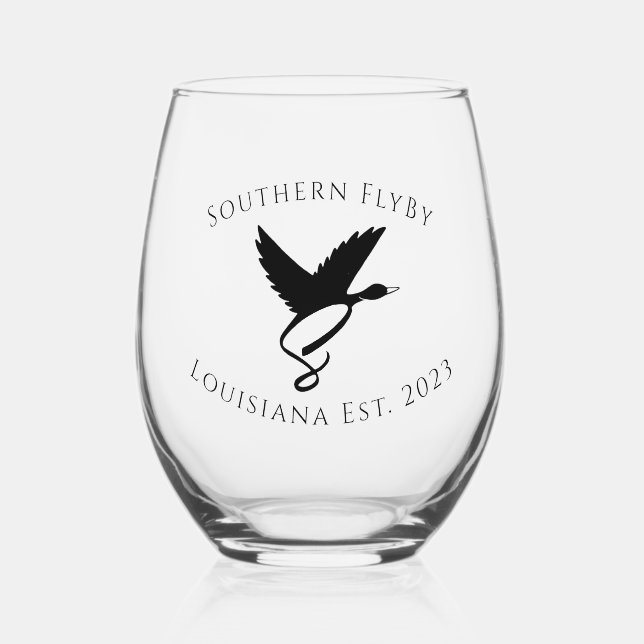 Southern FlyBy LLC. Logo Stemless Wine Glass (Front)