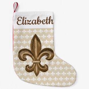 Southern Gold Fleur de Lis & Name Small Christmas Stocking
