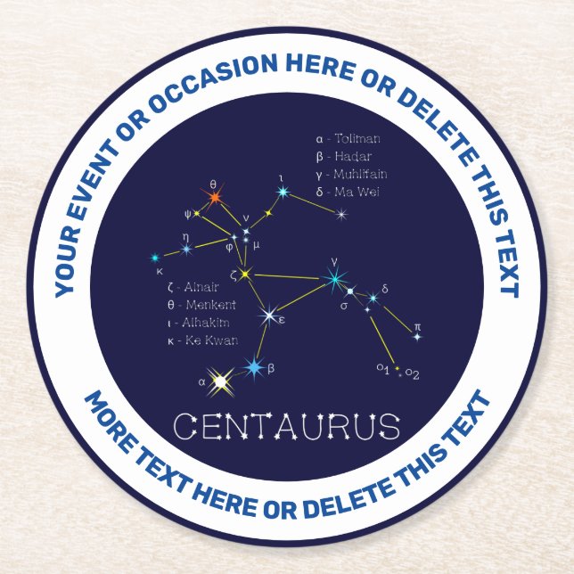 Southern Hemisphere Constellation Centaurus Round Paper Coaster (Front)