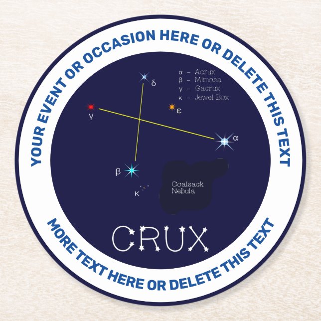 Southern Hemisphere Constellation Crux Round Paper Coaster (Front)