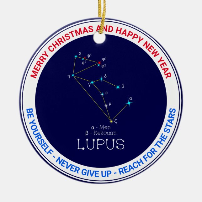Southern Hemisphere Constellation Lupus Ceramic Tree Decoration (Front)