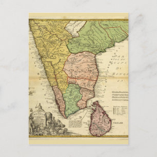 Southern India Map (1733) Postcard