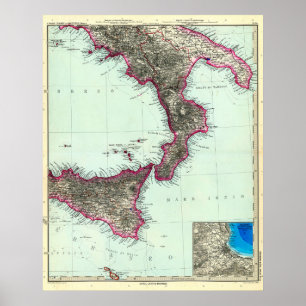 Southern Italy and Malta Map (1891) Poster