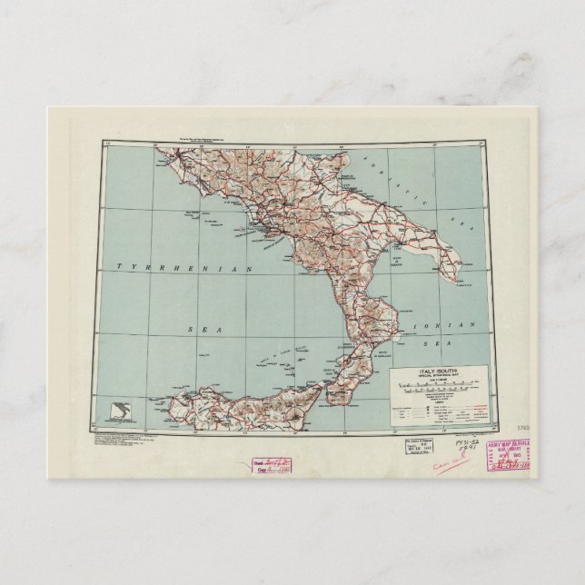 Southern Italy World War II Strategic Map (1943) Postcard (Front)
