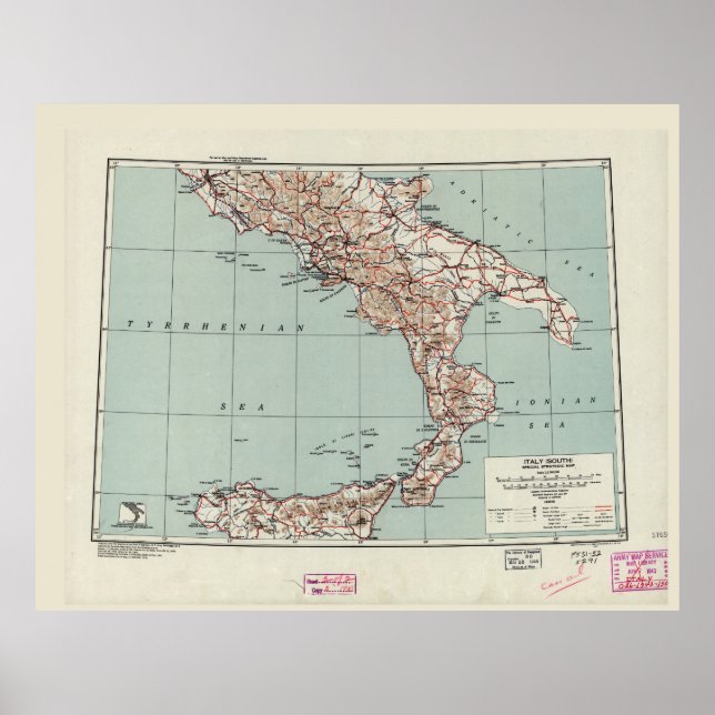 Southern Italy World War II Strategic Map (1943) Poster (Front)